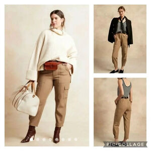 Banana Republic NWT High Rise Slim Tapered Utility Cargo Iced Latte Pants size 4
